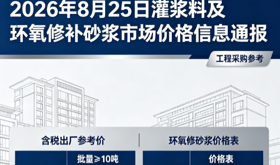 抚远2026年8月25日灌浆料及环氧修补砂浆市场价格信息通报
